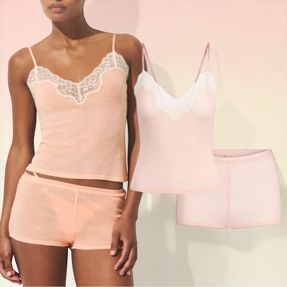 ✨ SKIMS Sheer Cotton Lace Trim Cami & Shorts Set | Villa  ✨